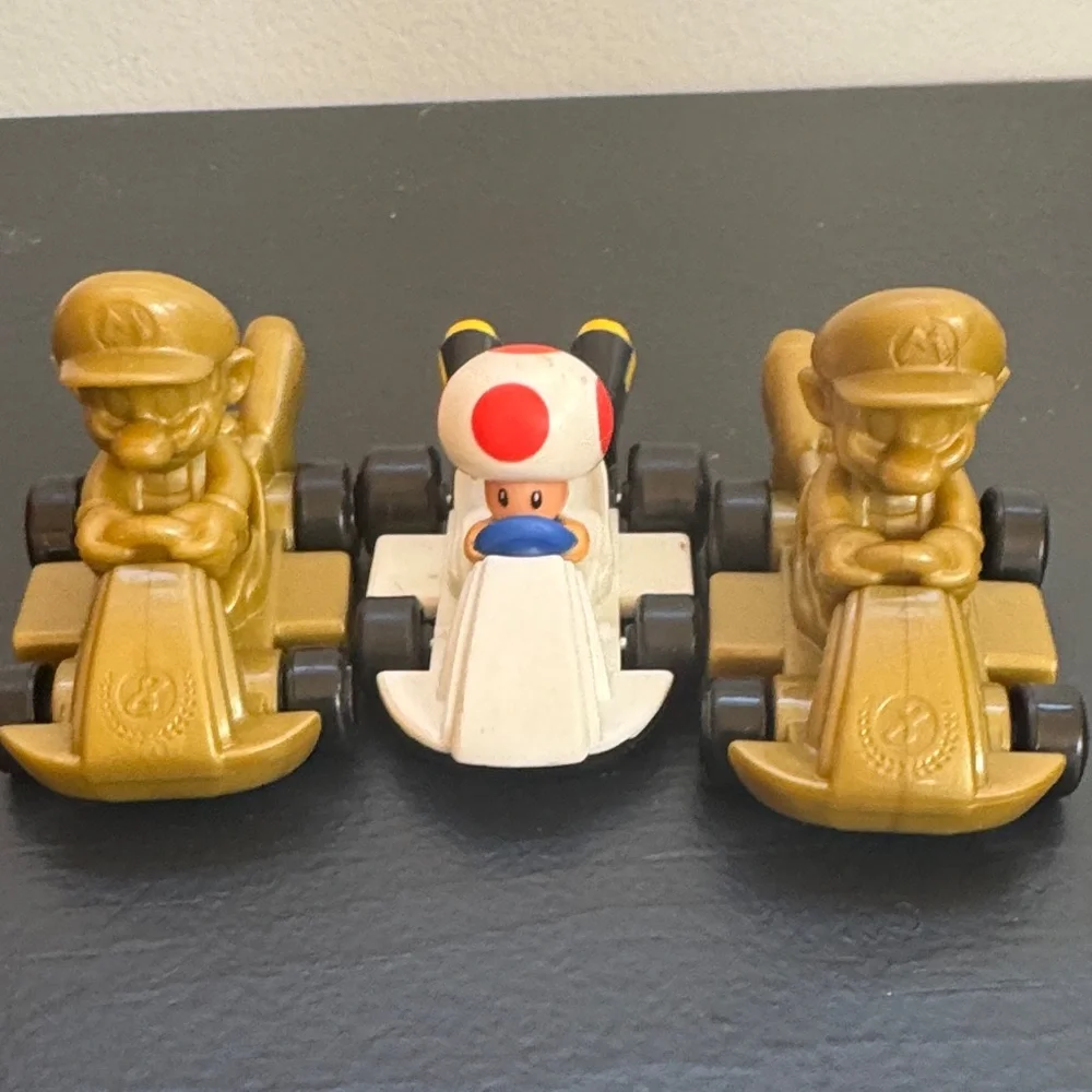McDonalds Collectible Mario Kart 8 Car Toy Set - Gold 2024 and Toad 2022